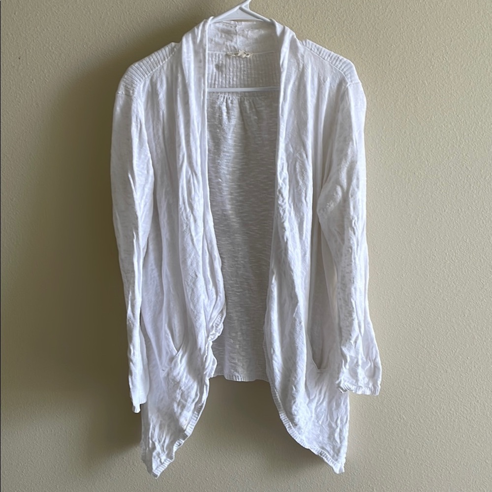 Eileen Fisher White Cardigan with Asymmetrical Hem